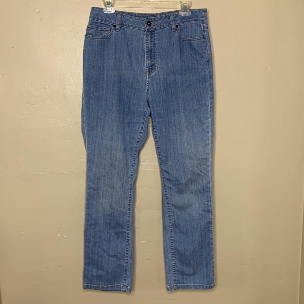 LL BEAN High Rise Light Wash Straight Leg 5 Pocket Denim Jeans 12 Reg